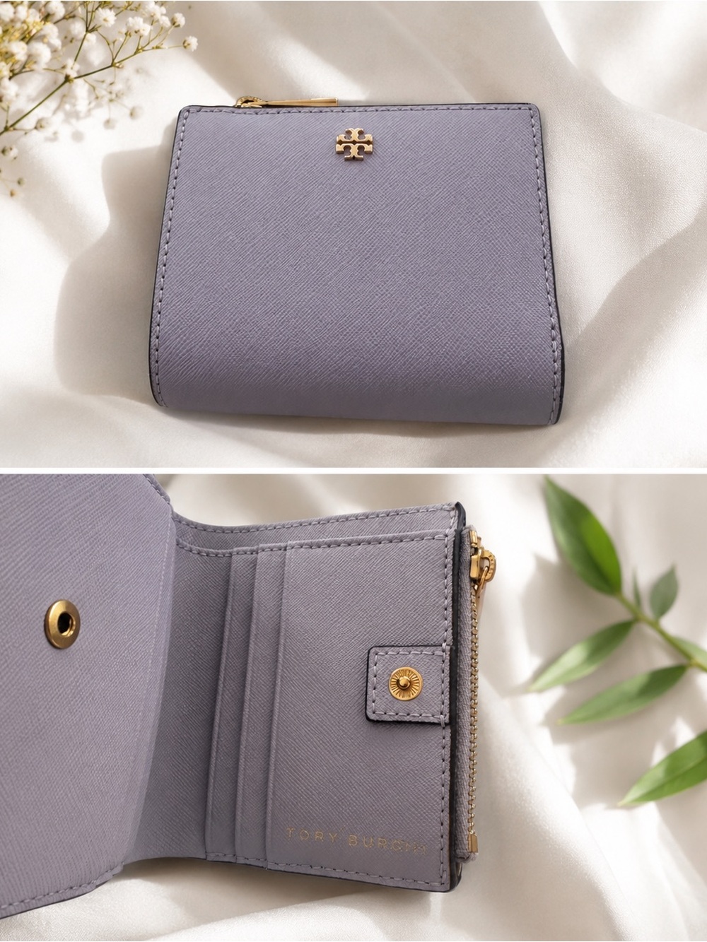 Tory Burch Compact Saffiano Wallet — Lavendar with Gold Logo